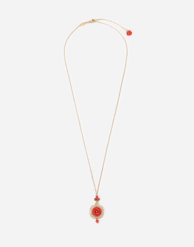 Dolce & Gabbana Coral Pendant In Yellow 18kt Gold And Coral Rose