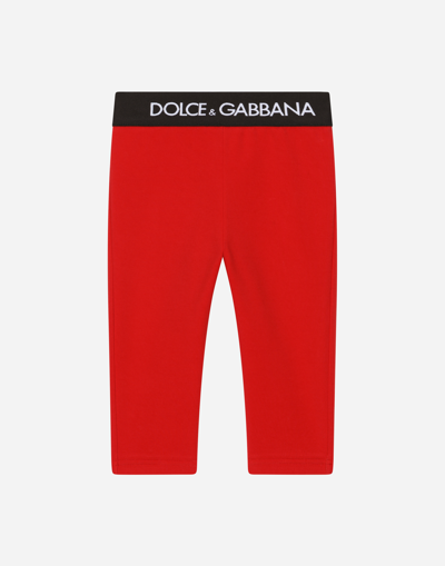 Dolce & Gabbana Babies' Interlock Leggings With Branded Elastic In Red