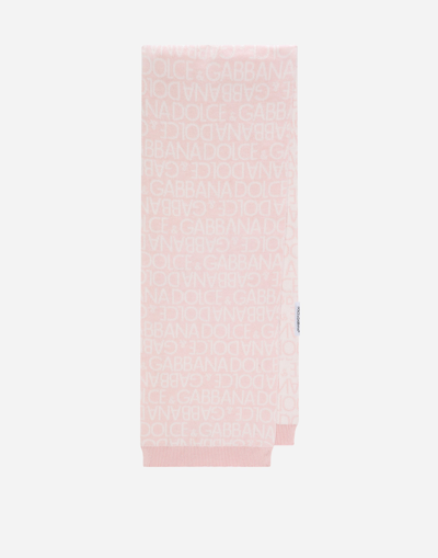 Dolce & Gabbana Babies' Knit Scarf With All-over Jacquard Logo In Pink