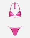 DOLCE & GABBANA LAMINATED TRIANGLE BIKINI TOP WITH DG LOGO