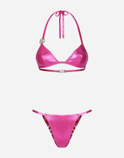 Dolce & Gabbana Laminated Triangle Bikini Top With Dg Logo