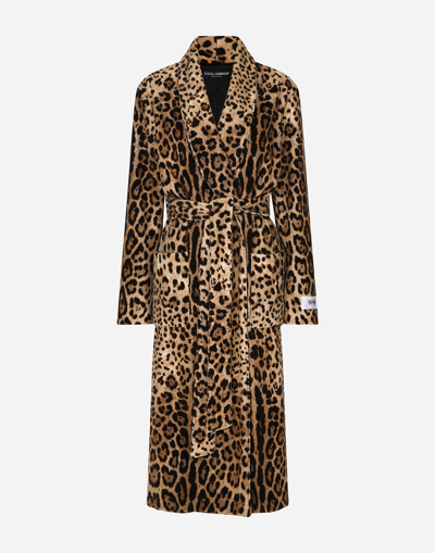 Dolce & Gabbana Leopard-print Belted Terry Cloth Coat In Ltbrownprt