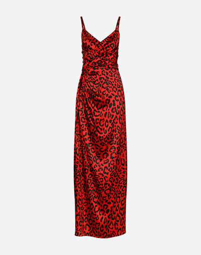 Dolce & Gabbana Leopard-print Maxi Dress In Red