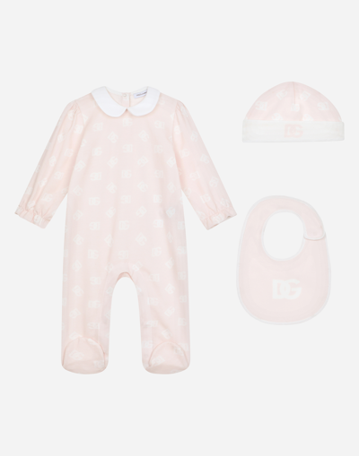 Dolce & Gabbana Babies' 3-piece Jersey Gift Set With Dg-logo Print In Pink