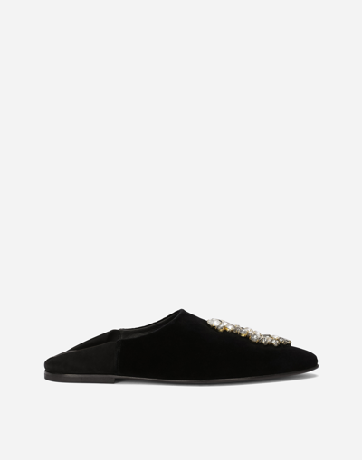 Dolce & Gabbana Velvet Slippers With Brooch Embellishment In Multi