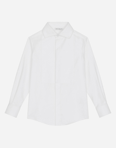 Dolce & Gabbana Poplin Jacquard Tuxedo Shirt With Dg Logo In White