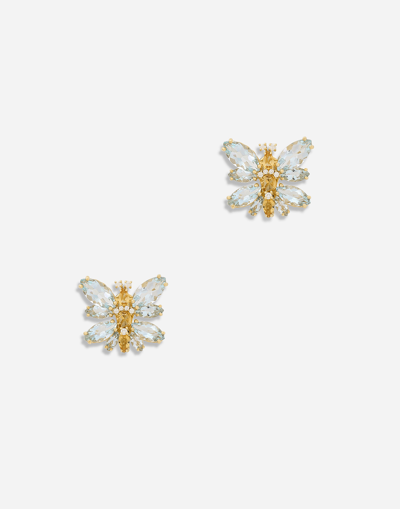 Dolce & Gabbana Spring Earrings In Yellow 18kt Gold With Aquamarine Butterfly In White