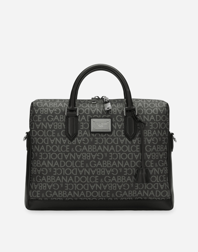Dolce & Gabbana Coated Jacquard Briefcase In Black