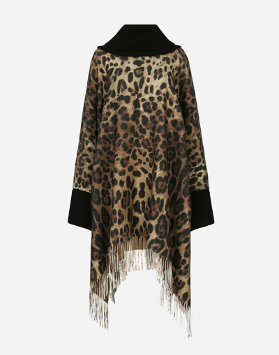 Dolce & Gabbana Animalier Wool And Cashmere Poncho In Leo