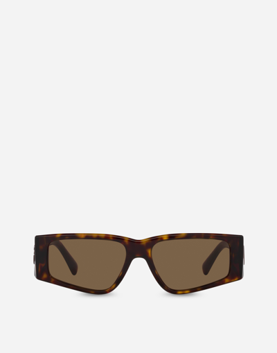 Dolce & Gabbana Tortoiseshell-effect Rectangle-frame Sunglasses In Braun
