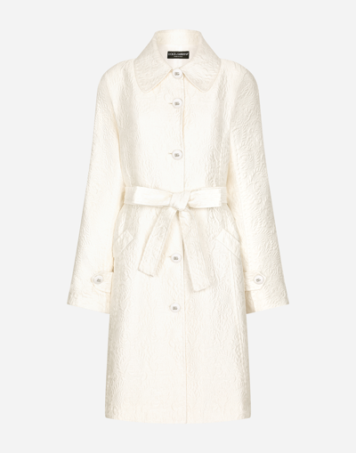 Dolce & Gabbana Jacquard Belted Trench Coat In White
