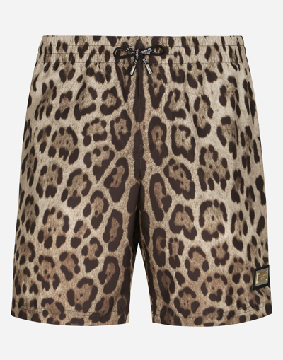 Dolce & Gabbana Mid-length Swim Trunks With Leopard Print In Animal Print