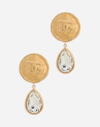 DOLCE & GABBANA EARRINGS WITH LOGO COIN AND RHINESTONE PENDANTS