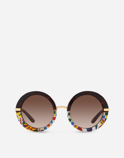 Dolce & Gabbana Half Print Sunglasses In Brown