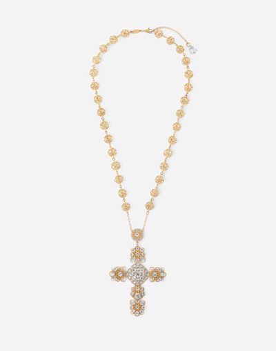 Dolce & Gabbana Pizzo Necklace In Yellow 18kt Gold With Aquamarines