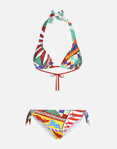 Dolce & Gabbana Carretto Print Padded Triangle Bikini In Multicolor