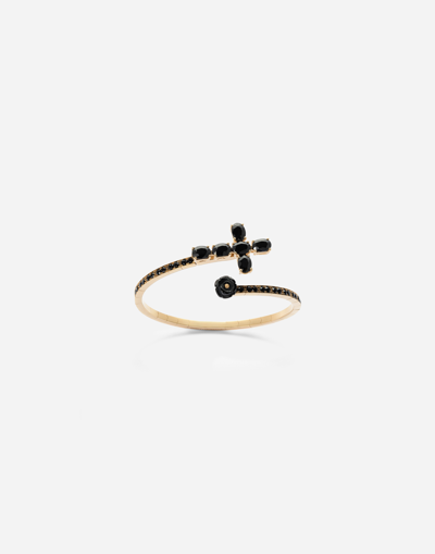 Dolce & Gabbana Family Yellow Gold Bracelet With Cross, Black Sapphire And Jade