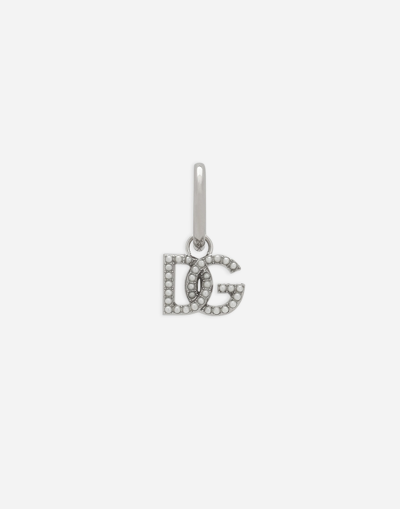 Dolce & Gabbana Single Dg Logo Earring With Pearl Accents In White