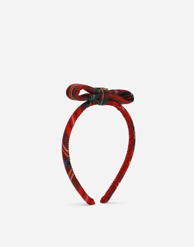 Dolce & Gabbana Kids' Tartan Hairband With Bow And Dg Logo In Red