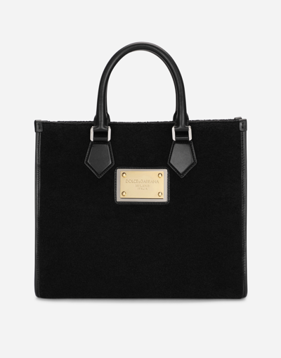 Dolce & Gabbana Small Terrycloth Shopper In Black