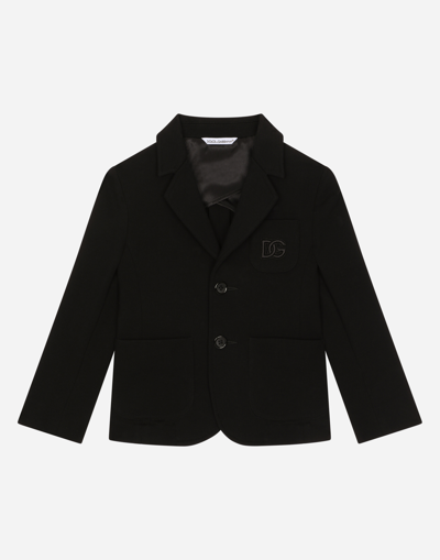 Dolce & Gabbana Single-breasted Stretch Jersey Jacket With Dg Logo In Black
