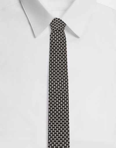 Dolce & Gabbana Geometric-embroidery Silk Tie In Black White