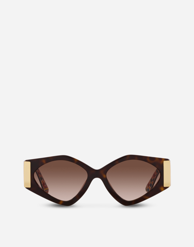 Dolce & Gabbana Half Print Sunglasses In Brown