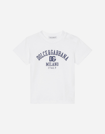 Dolce & Gabbana Babies' Jersey T-shirt With Logo Print In White