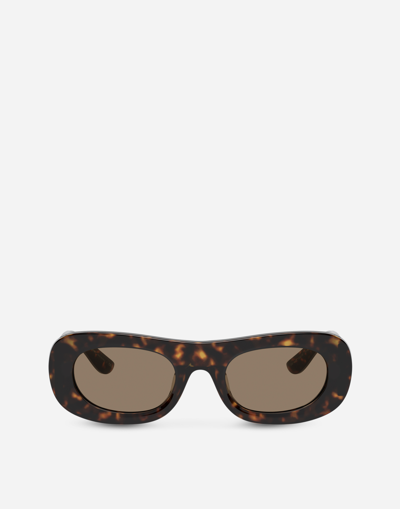 Dolce & Gabbana Patchwork Denim Sunglasses In Brown