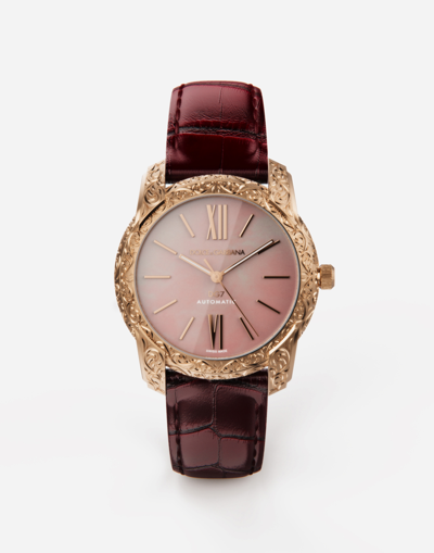 Dolce & Gabbana Dg7 Gattopardo Watch In Red Gold With Pink Mother Of Pearl In Brown