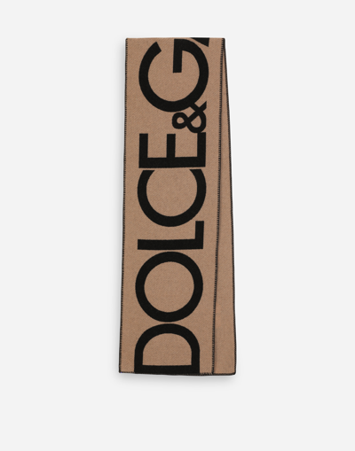 Dolce & Gabbana Wool Jacquard Scarf With Dolce&gabbana Logo In Brown