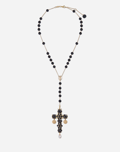 Dolce & Gabbana Tradition Rosary In Yellow Gold Black Sapphires