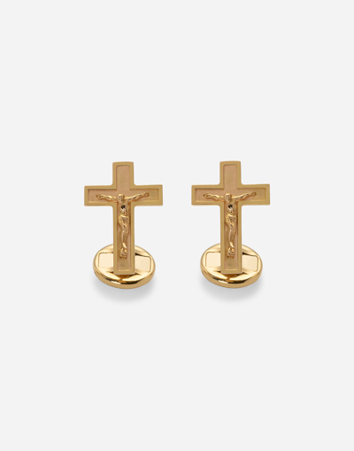 Dolce & Gabbana Sicily Yellow Gold Cufflinks Featuring A Cross