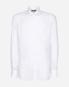 DOLCE & GABBANA LINEN MARTINI-FIT SHIRT WITH DG EMBROIDERY