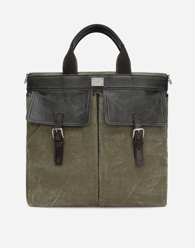 Dolce & Gabbana Canvas Shopper In Green