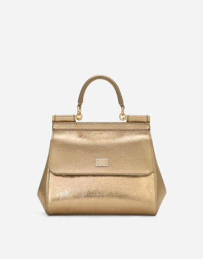 Dolce & Gabbana Sicily Metallic Leather Tote Bag In Gold