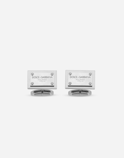 Dolce & Gabbana Logo-plaque Square Cufflinks In Silver