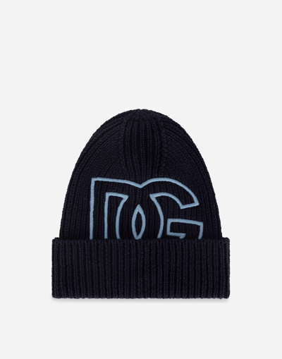 Dolce & Gabbana Embroidered-logo Knit Beanie In Blue