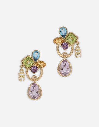 Dolce & Gabbana 18kt Yellow Gold Pierced Earrings Withmulticolors Gemstones