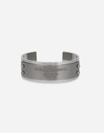 Dolce & Gabbana Logo-plaque Cuff Bracelet In Silver