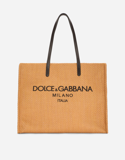 Dolce & Gabbana Branded Raffia Shopper In Neutral