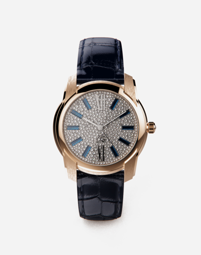 Dolce & Gabbana Gold Watch With Diamond Pavé In Blue