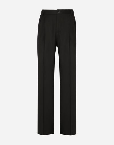 Dolce & Gabbana Stretch Virgin Wool Trousers With Straight Leg
