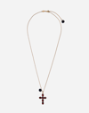 DOLCE & GABBANA FAMILY CROSS AND ROSE PENDANTS ON YELLOW GOLD CHAIN