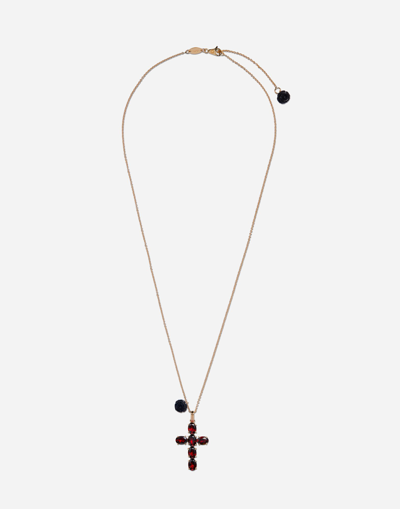 Dolce & Gabbana Family Cross And Rose Pendants On Yellow Gold Chain