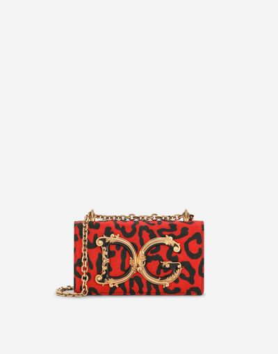 Dolce & Gabbana Leopard-print Brocade Dg Girls Phone Bag In Red