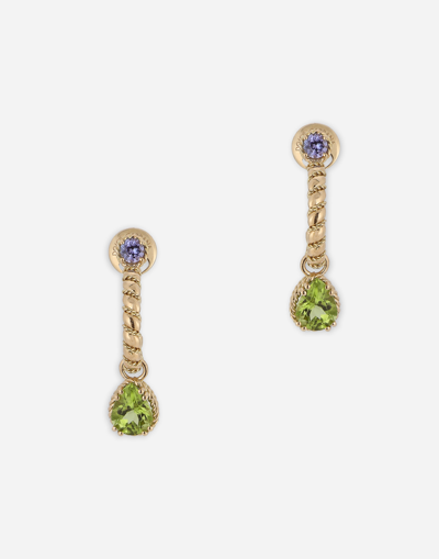 Dolce & Gabbana 18 Kt Yellow Gold Earrings  With Multicolor Fine Gemstones