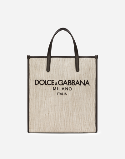 Dolce & Gabbana Small Structured Canvas Shopper In Neutral