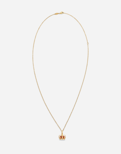 Dolce & Gabbana Crown Yellow Gold Crown Pendant With Red Jasper On The Inside