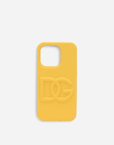 Dolce & Gabbana Branded Rubber Iphone 14 Pro Cover In Yellow